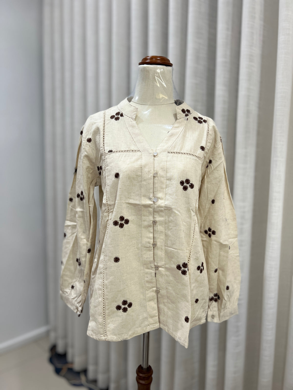 Beige embroided buttoned top