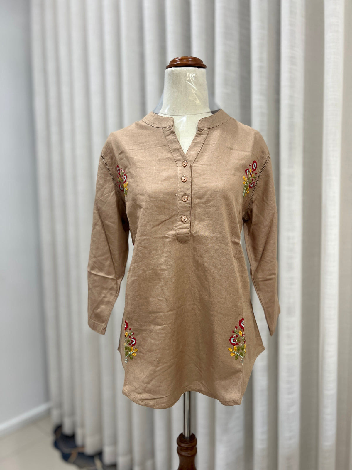 Full sleeve brown embroided top