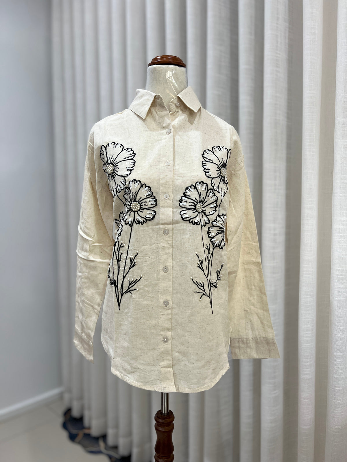 Beige embroided full sleeve shirt