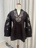 Long sleeve black embroided top