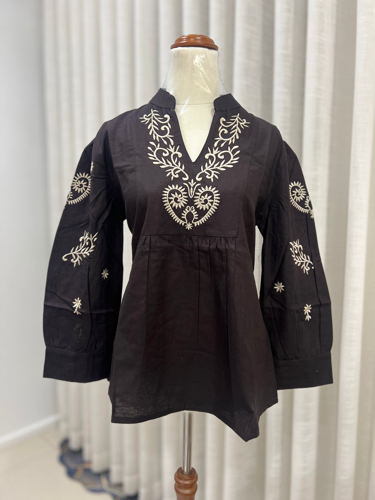 Long sleeve black embroided top