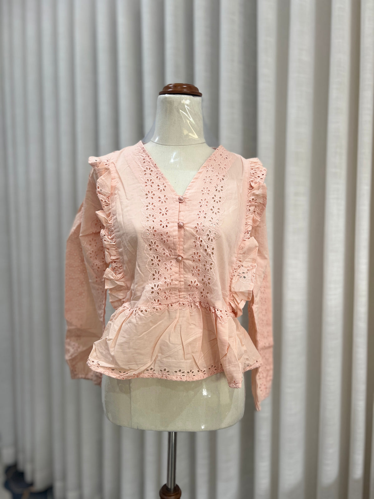 Long sleeve peach embroided top