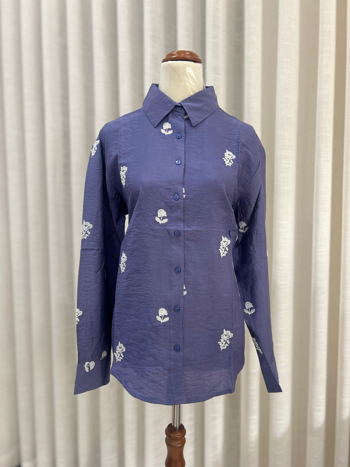 Blue embroided full sleeve shirt