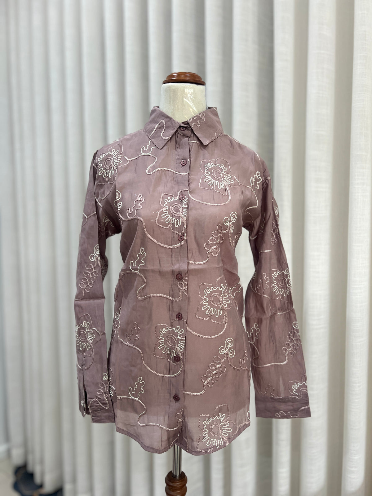 Purple full sleeve embroided buttoned shirt