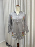 Full sleeve grey embroided top